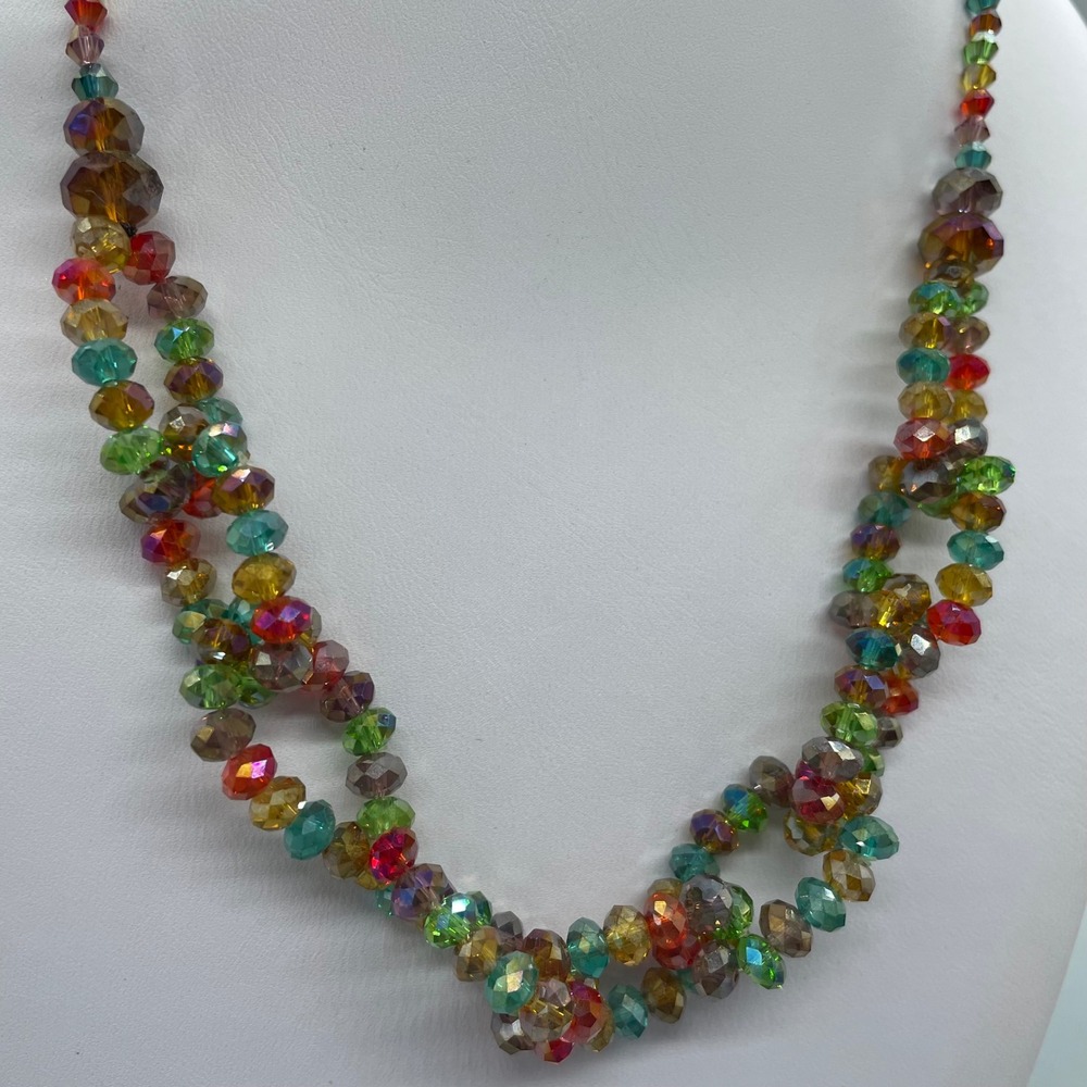 VTG‎ Multicolor Faceted Glass Bead Multi-Strand Necklace and Earring Set Rainbow